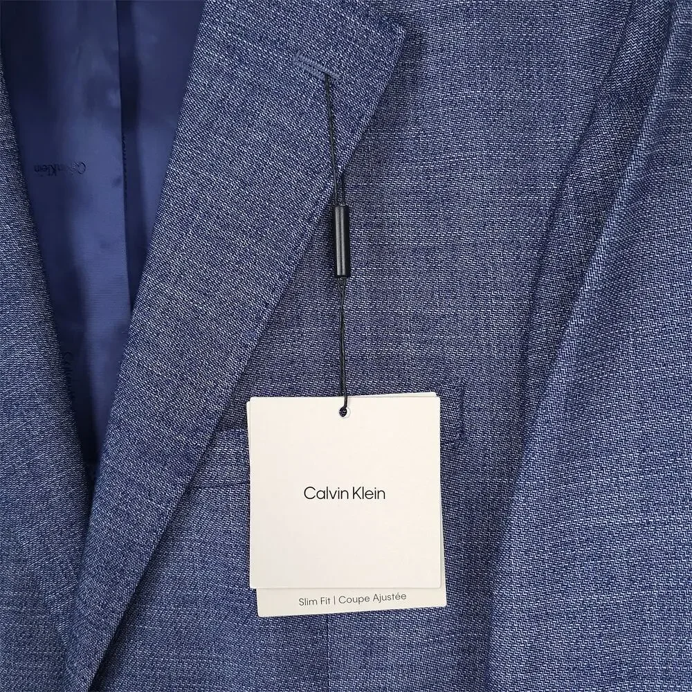 Calvin Klein Mens Slim Fit Sport Coat Blazer 40R Blue Solid Stretch NWT